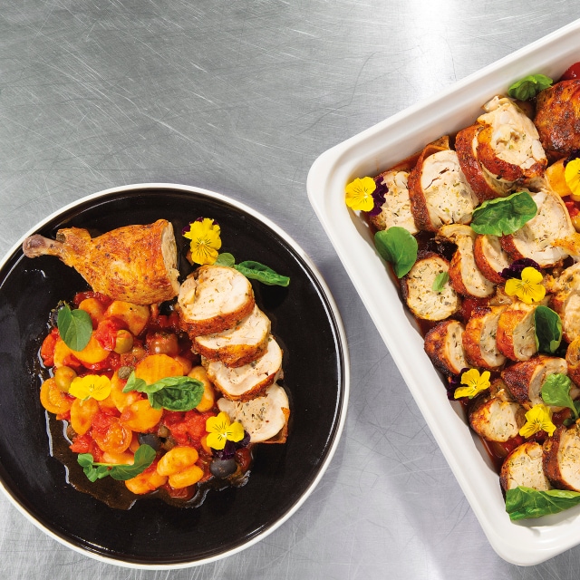 Faszerowana noga z kurczaka/ sos alla Puttanesca/ gnocchi